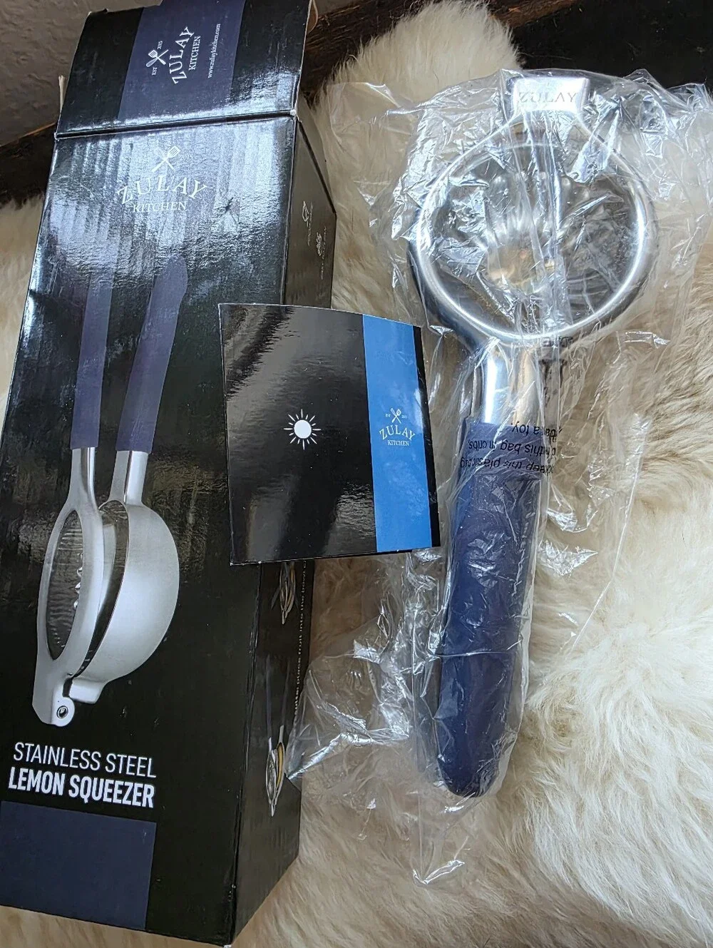 Zulay Kitchen Stainless Steel Lemon Squeezer, Blue Silicone Grips Heavy Duty NIB